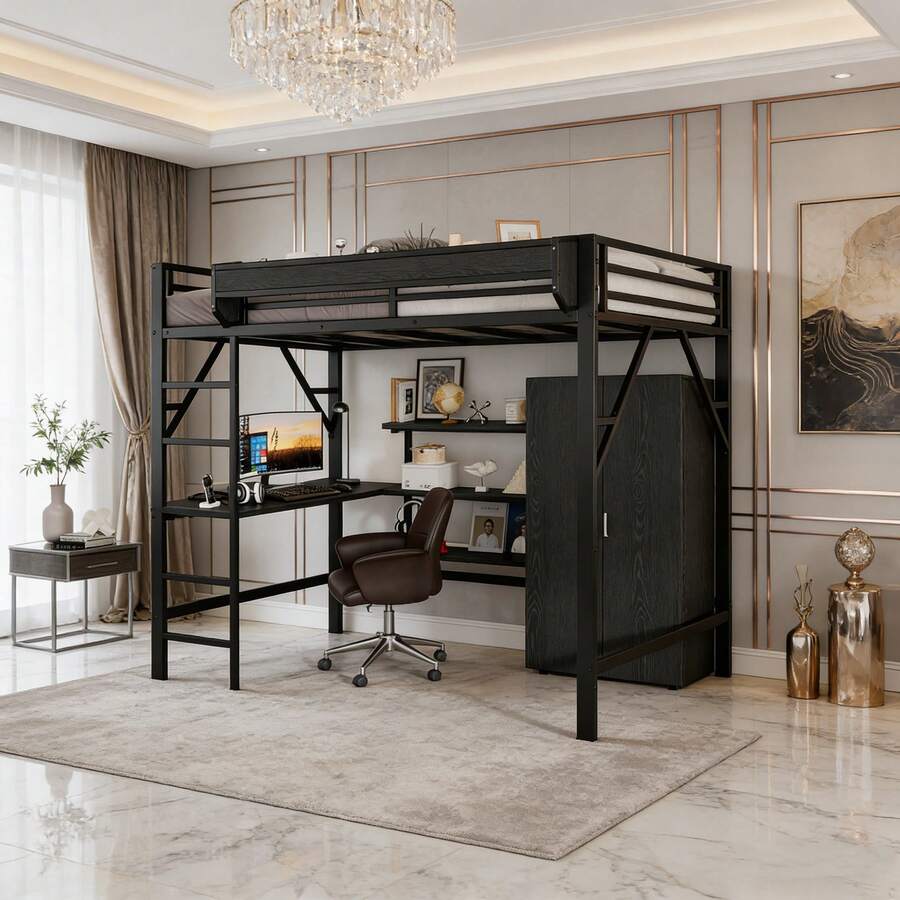 Kids Bed Frames, Headboards & Footboards - Black + MDF+Metal - View 1