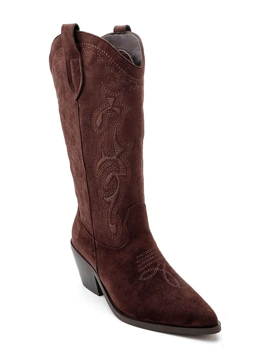 Bottes Western In Suède And Broderies Arabesques - Brown - View 1