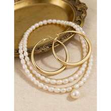 1 Pair Elegant Hoop Earrings Simple Fashion Large Circle Hoops For Women,Valentine's Day,Mardi Gras,Valentine's Day,Summer Accessories,Wedding Items - 金的 - 查看 3