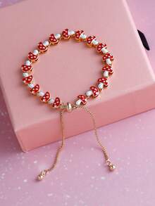 1pc Minimalist Double-Layer Electroplated Apple, Mushroom, Star, Moon, Cosmos, Dolphin, Ladybug, Flower, Duckling, Pentagram Beaded Bracelet, Unique Fashion Design, Versatile Accessory - Little Mushroom - View 7