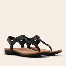 Women's Arch Support T-Strap Sandals Comfortable Orthotic Flat Sandals Thong Sandals For Casual Summer Walking - 黑色 - 查看 7
