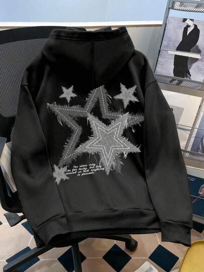 Hombre003-1 Sudadera con Capucha Casual para Hombre y Mujer - Calce Cómodo y Estilo VersátilClaim Dot Sudadera con capucha de estilo emo, con patrón de estrella, holgada y de hombros caídos, con forro térmico grueso, de estilo de los 2000, para otoño e invierno, de manga larga_2(Delgado para primavera y otoño, elige una talla más grande.)