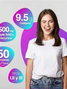 Collagen NAD+ Enhanced - Peptidos Bioactivos de Colageno Bovino Tipos I, II, III con Precursores Triples de NAD, NR + NMN + Nicotinato de Inositol - Sin Azúcar, Sin Edulcorantes, Sin Saborizantes - 500g by Eternal Nutrition - Ingredientes Naturales Premium - Morado - Ver 2