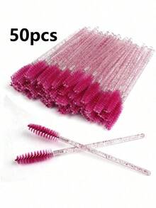 70pcs/Set Rose Red Mascara Disposable Micro Eyelash Comb Brush Set, Eyelash Extension Brush, Mascara Applicator Wands - Hot Pink - View 9