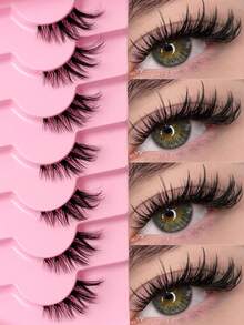 Rikuaild 7对半条假睫毛，透明带，自然妆效，猫眼交叉蓬松款，适合旅行、度假、海滩，可作礼物 - 半眼睫毛 - 查看 2