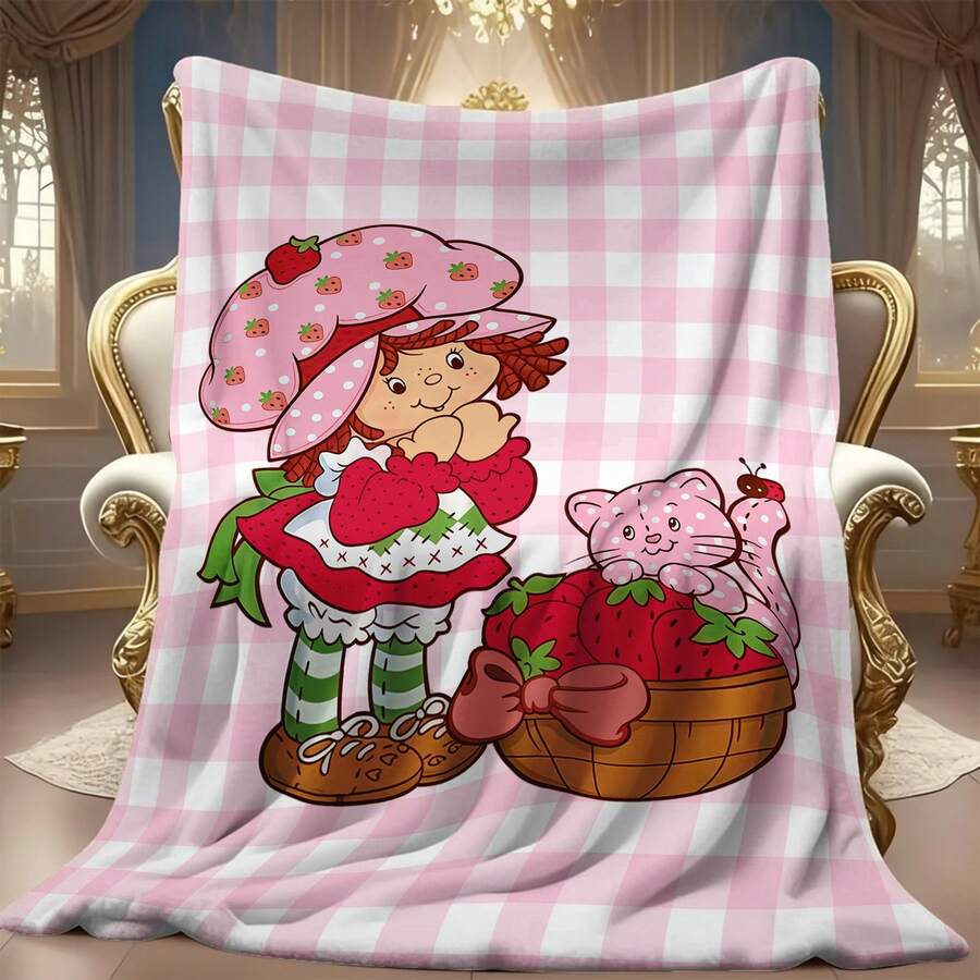 S-Strawberry Pink Shortcake Throw Blanket – Fluffy Plaid Picnic & Camping Blanket, Soft & Cozy Portable Sofa Decor, Downy King Lid Blanket For All-Season Comfort - 照片-4 - 查看 1