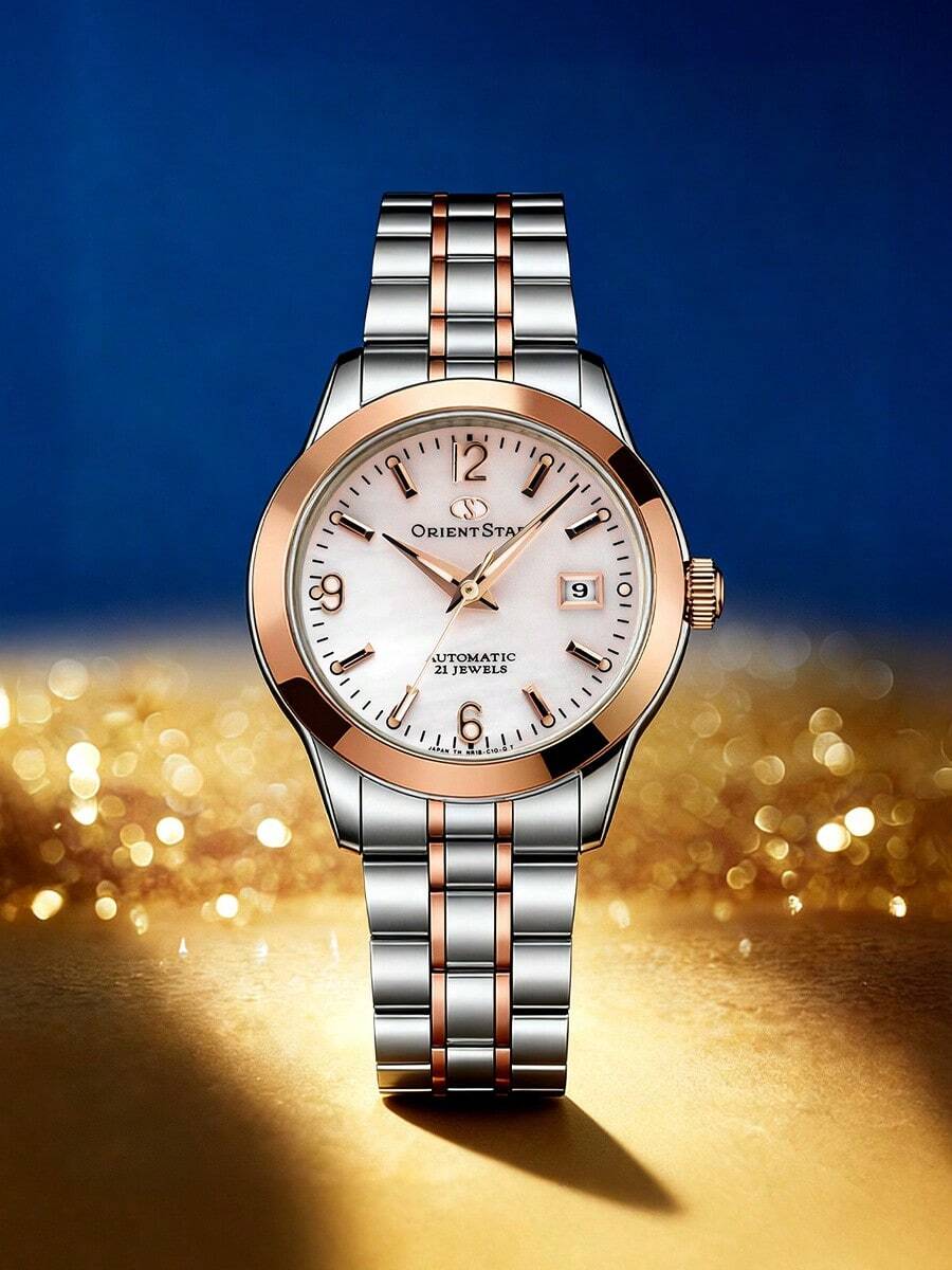 Orient 日本东方双狮女士自动机械腕表，小表盘，珍珠母贝表镜，东方星空腕表，珍珠母贝数字表盘/不锈钢表带 WZ0401NR - 白色 - 查看 1