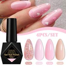 FOUR LILY 10ml 4pcs Pink Blue Purple Glitter Gel Nail Polish Set, Colorful Glitter Soak-Off UV LED Nail Gel - Multicolor - View 13