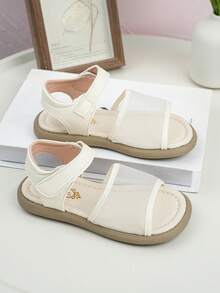 Girls' Breathable Woven Sandals, PU Leather Flat Sandals, Sweet And Fresh For Summer Outings, Birthday Parties - Beige - View 6