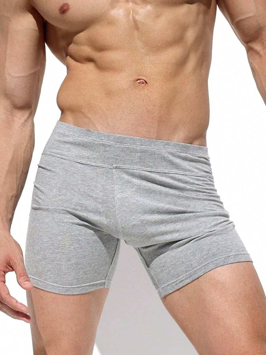 Men's Running Shorts Solid Color Elastic Waist Yoga Slim Fit Training Gym Workout Shorts - Grey - View 1
