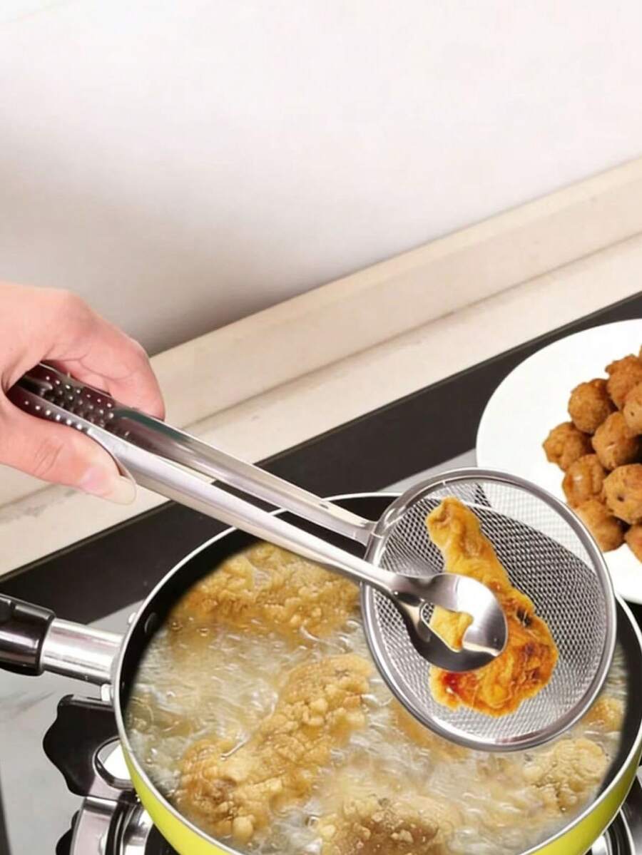 1/2 件装优质不锈钢多功能油炸食品夹，带滤网，坚固耐用，耐热，是煎炸、烧烤等厨房烹饪的理想之选。 - 銀色 - 查看 1