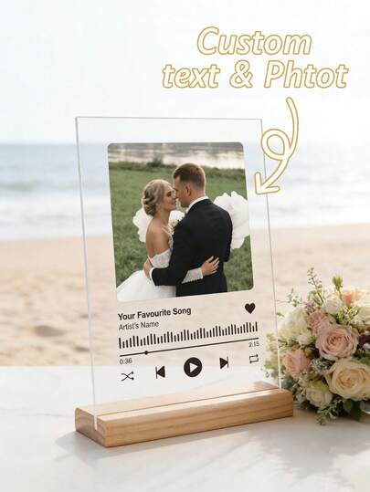 1 pieza Placas acrílicas personalizadas y personalizadas para música, letreros acrílicos personalizados con texto y fotos, regalos del Día de San Valentín, regalos románticos para parejas, álbumes de fotos personalizados, regalos de aniversario o cumpleaños, adecuados como regalos para amigos, padres y novios/novias.