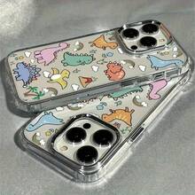 Large Hole Electroplated Camera Frame Soft TPU Cute Cartoon Dinosaur Print Pattern Phone Case For Samsung A14 15 16 25 26 34 35 36 53 54 55 S22 23 24 25 FE/ULTRA/PLUS Transparent Tpu Moto G10 30 13 15 32 53 54 55 60 73 75 84  Pixel3a 4/5a Anti-Drop - 無色 - 查看 1