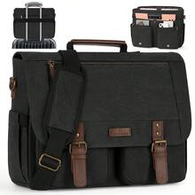 Vintage Men's Messenger Bag, 15.6 Inch Water-Resistant Canvas Laptop Briefcase, Large Capacity Computer Satchel For Work, College & Travel - Black - View 11