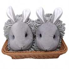 ofoot Pantuflas cálidas y peludas para mujer zapatos de animales lindos antideslizantes suela de goma impermeable overol conejo koala zorro búho gato león conejo gorila - Conejo gris. - Ver 7