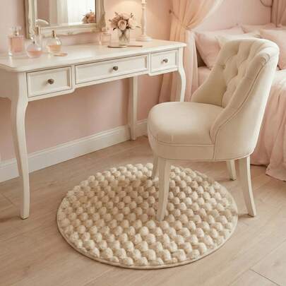 1pc Luxury Bubble Textured Round Plush Rug, High Density Non-Slip Round Carpet, Suitable For Master Bedroom, Living Room, Patio, Balcony, Entryway, Study, Pet-Friendly Mat Designed For Cat/Dog Play Area, Modern Design Creates Ambiance, Machine Washable