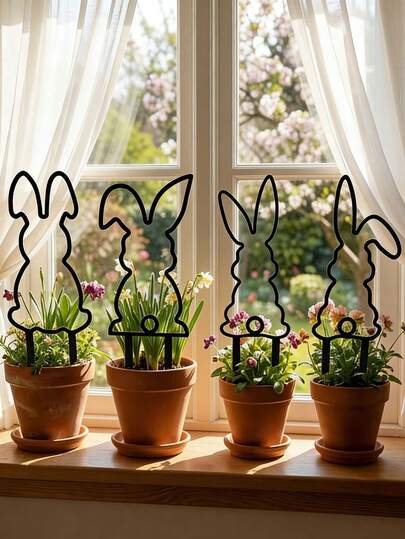4pcs Easter Bunny Outdoor Decor, 2D Flat Easter Bunny Garden Stake, Easter Bunny Sign - Easter Bunny Yard Outdoor Decoration With Bunny Garden Marker, Spring Home Decor, Waterproof Lawn Sign, Suitable For Easter Party Supplies, Home Hallway Decor, Easter Lawn Decoration, Outdoor Garden Decor