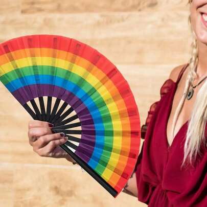 Large Pride Rainbow Folding Hand Fan, Suitable For Pride Day, Festival Parades, Parties, Dancing, Performances, Costumes, Photo Props, Spring Summer Picks, Brides Maid Gifts, Room, Bedroom Decor, Bedroom Decor, Beach, Travel, For Men, For Women, Vacation,Women's Day,Travel Essentials,Wedding Favours,Y2k,Bedroom,Car Accessories Women,Kitchen Decor