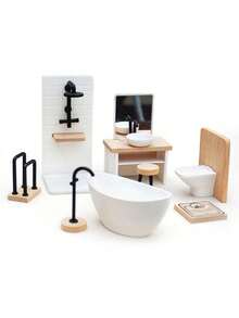 POKOJA LAND Juego de muebles de baño a escala 1/12 para casa de muñecas, decoración de escena de baño, ducha de casa de muñecas, tocador elegante, báscula en miniatura, inodoro, bañera, grifo, toallero, ¡construye tu maravilloso mundo de casa de muñecas! - Multicolor - Ver 6