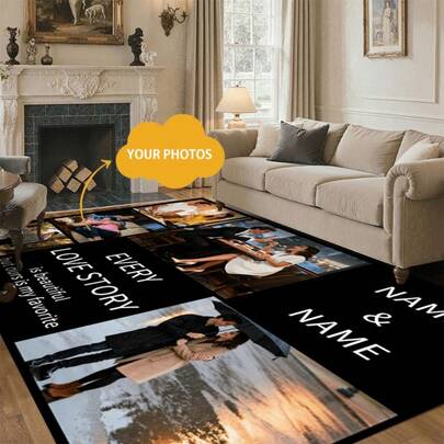1pc Personalized Photo & Text Rug - Name// With Your Own Picture & Text - Anti-Slip Backing - Carpet Mat Suitable For / Use In Living Room, Bedroom, Kitchen, Bathroom - Machine Washable, Durable & Washable
