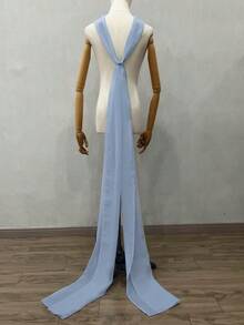 新娘礼服蕾丝披肩，长拖尾高端韩式摄影披肩，白色雪纺简约披肩 - 拖低披肩 - 查看 24