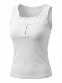 蕾丝吊带背心，修身打底背心，女士春夏款 - 白色 - 查看 6