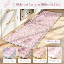 LEEVAN Pink Kitchen Mat Sets Of 2, Vintage Distressed Anti Fatigue Memory Foam Kitchen Floor Mat For Laundry,Non Slip Cushioned Standing Mat For Home, Office, Desk,Sink(17''x29''+17''x47'') - Pink - View 10