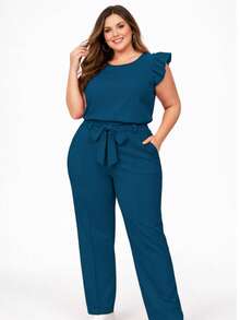 Elegant Plus Size Social Set In Dune Crepe, Casual Style With Drawstring Pockets, For Office Or Home. - 水鴨藍 - 查看 4
