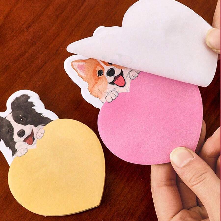 Cute Cartoon Animal Sticky Notes, School/Office Memo Pads - Purple Dog [5 Copies Given] - View 1