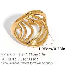 3pcs/Set Vintage Thick Women's Gold Stainless Steel Ring Set, 18k Gold Plated Stackable Rings, Adjustable Statement Rings - Gold - View 7