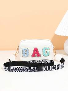 1pc Girls Fashion Suede Letter Decor Crossbody Bag, Detachable Letter Strap, Girl's Small Square Bag, Perfect Gift - Multicolor - View 7