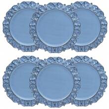 13\ Antique Blue Charger Plates, Set Of 6 Plastic Textured Chargers For Dinner Plates With Embossed Rim, Table Décor, Party, Wedding, Holiday - FD04BL - View 7