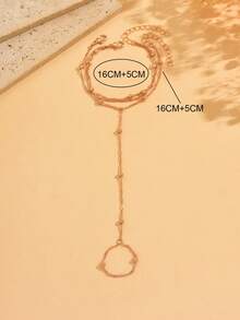 2件套经典金色串珠链条手链，优雅女士饰品，适合日常佩戴和派对场合，手工制作，链长可定制 - 金色 - 查看 4