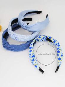 4pcs Blue Floral Fabric Solid Color Non-Slip Headbands For Women, Curved Headbands, Fashion Hair Accessories, Suitable For Daily Wear, Outdoor Activities, Washing Face, Makeup, Can Be Used As Casual Hair Accessories, Hair Styling Tools, Beauty Accessories, Curling Accessories Hairband Hair Hoop,Summer,Holiday,Travel,Festival,Birthday - Blue - View 2