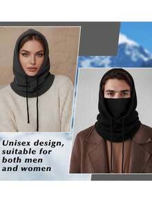 男女通用滑雪面罩拉法帽，抓绒冬季防风连帽围巾帽保暖面罩颈部保暖罩 - A - 查看 2