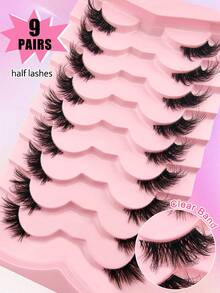 9 Pairs Natural Half-Strip Eyelashes With Transparent Band, Delicate Fluffy Cat Eye Style, Short Natural Accent Lashes, Reusable Eyelash Set (CZ-29) - Half Eyelashes - View 9