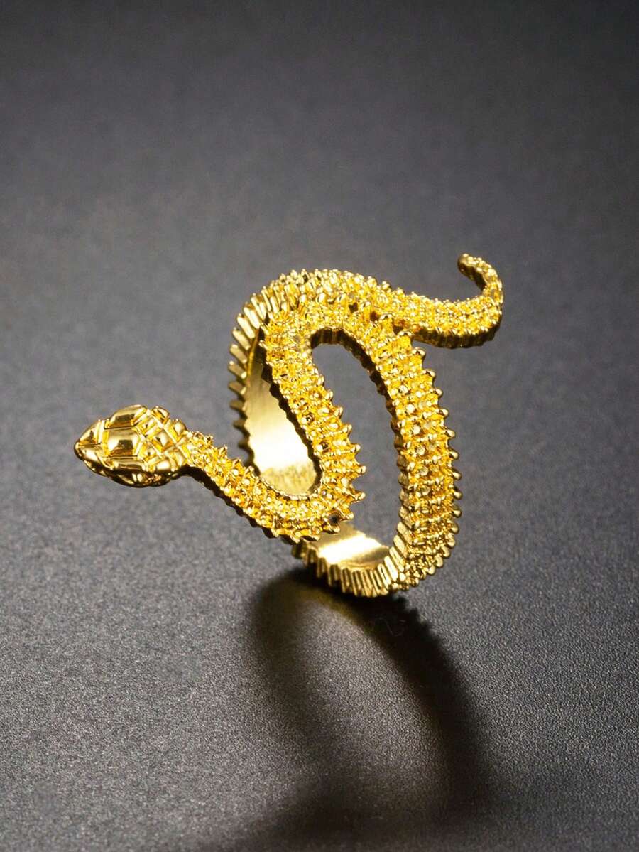 1件装 时尚夸张蛇形戒指（女士款） - 金黃色 - 查看 1