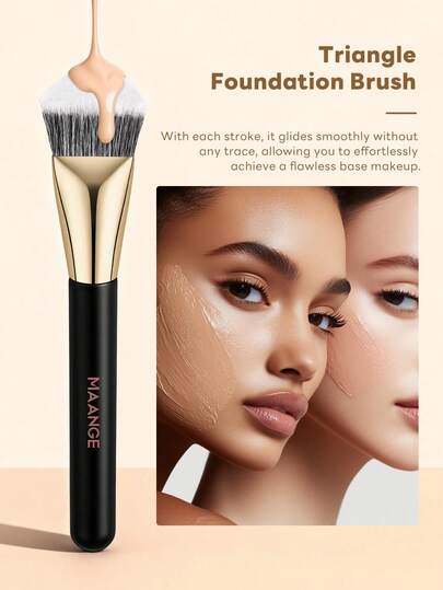 MAANGE 1pc Triangle Brush, Protable Smudge Cosmetic Brush Makeup Brush With Foundation Brush Blush Brush Loose Powder Brush Contour Brush Highlighter Brush Makeup Tools Gift For Women & Girl Travel Makeup Brush