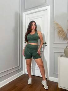 Premium Fitness Set: Shorts And Butt-Lifting Top, Zero Transparency. - màu xanh lá - Xem 4