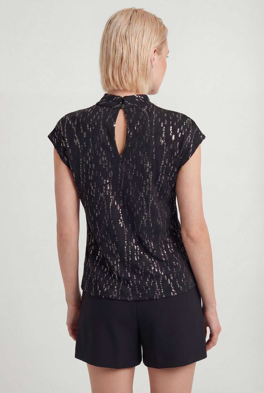 Naf Naf Black Metallic Top With Original Collar Tops Black And Gold Fabric - 黑色和金色 - 查看 1