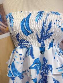 Printed Cropped Top With Elastic And Ruffle Detail. - Baby Blue - View 2