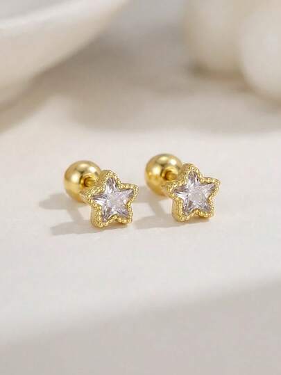 1 par de pendientes de aro pequeños y exquisitos con estrellas de cinco puntas enjoyadas con circonita para mujeres y niñas, joya versátil y elegante para vacaciones, citas, fiestas callejeras y vida diaria