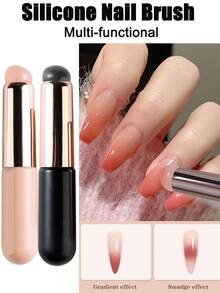 可重复使用的硅胶美甲刷、唇刷，多功能圆头硅胶唇刷，美甲工具，渐变晕染弹性唇彩化妆刷（女士适用） - 彩色 - 查看 1
