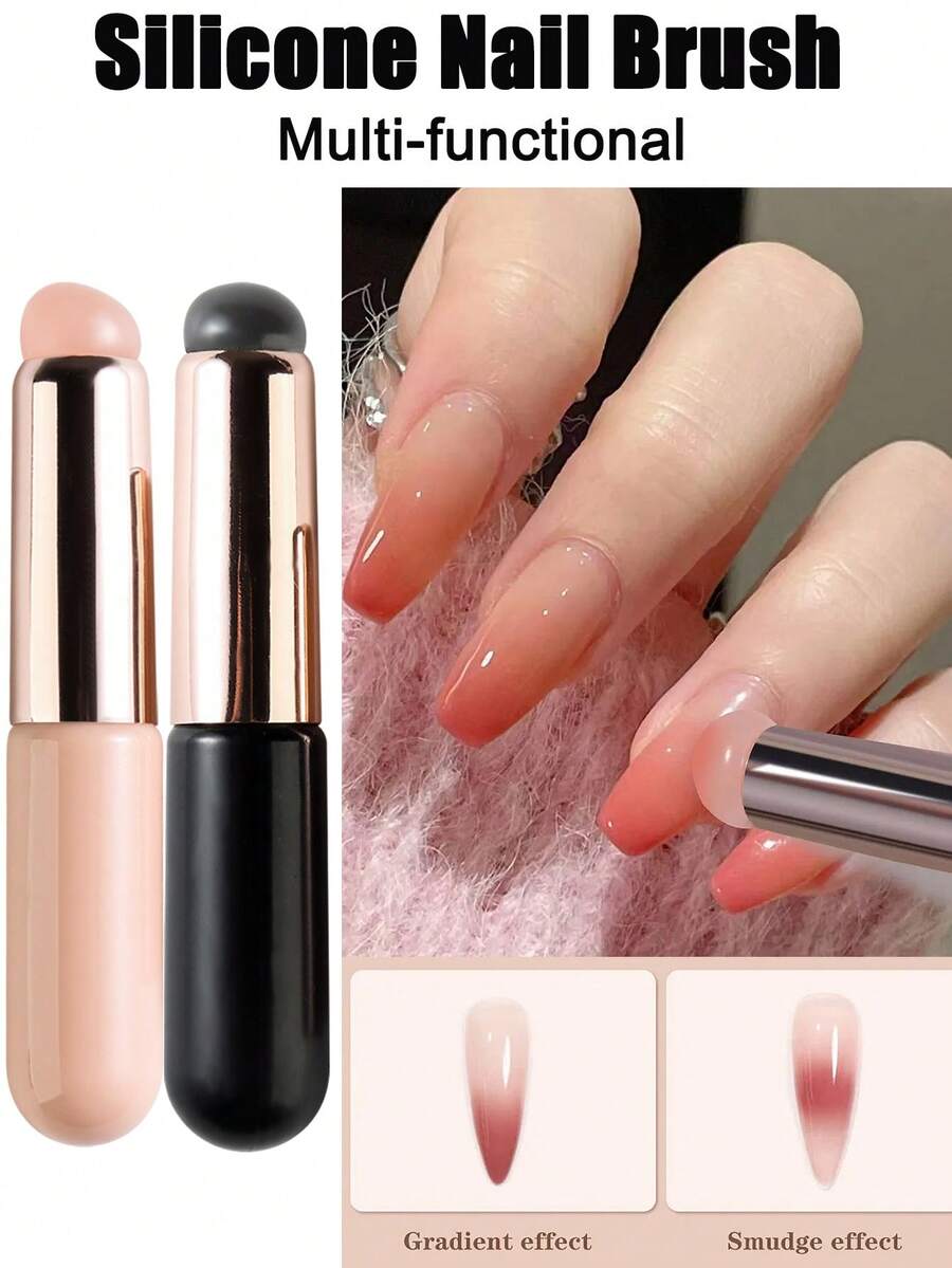 可重复使用的硅胶美甲刷、唇刷，多功能圆头硅胶唇刷，美甲工具，渐变晕染弹性唇彩化妆刷（女士适用） - 彩色 - 查看 1