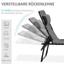 Folding Sun Lounger, Garden Lounger With Headrest And Side Pocket, Lounger With 5-Position Adjustable Backrest, Weather-Resistant Camping Lounger, Maximum Load 120 Kg, For Garden, Beach, Pool, Grey - C - View 4