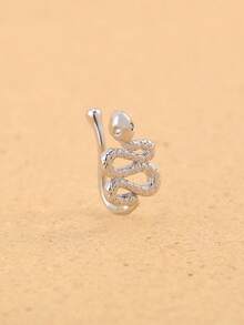 1 pieza Anillo de nariz falso en forma de U con micro-incrustación de circonita, de moda - Plateado - Ver 3