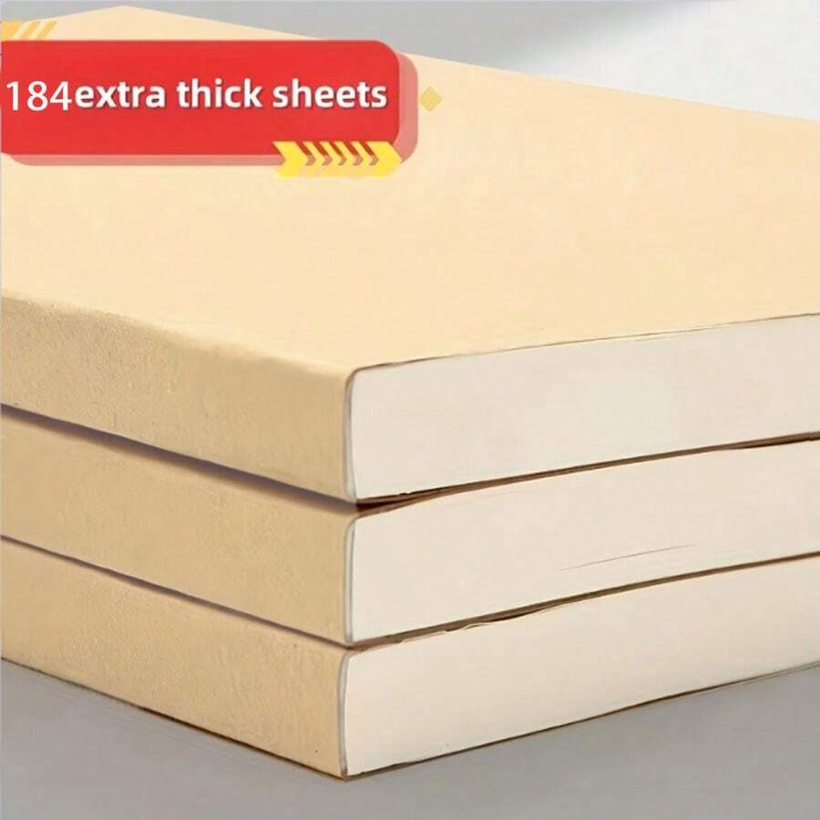 1本高品质复古牛皮纸笔记本 - 184张/368页，空白素描本，极简风格，时尚日记本，学生笔记本 - 空白的 - 查看 1