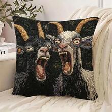 1PC 17.7 X 17.7 Inch Single-Sided Throw Pillowcase, 2D Printed Screaming Goat Pattern, Modern Style, Zip Closure. For Use With Plain Print Design, No Embroidery, No Insert Included. Room Decor Room Essentials Decirations For Bedroom Funny Gifts Spring Home Decor - Black - View 1