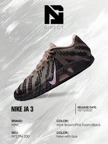 Nike Ja 3 Showstopper – Men's Lifestyle Sneakers – Shoes For Man -Vintage-Autumn & Winter-Inspired Running Shoes, Shock-Absorbing Comfort, Gym To Streetwear Casual Wear - Prefect Thanks Giving Day & Chrismas Gift-HF2794 200 - Mink Brown/Pink Foam/Black - 查看 6
