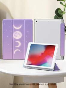 1pc Purple Toned Moonlight & Starry Sky Pattern Flat Tablet Protective Case, Compatible With IPad 10.2 Inch 2021/2020 IPad 10th/9th/8th Gen, IPad (A16) 11 Inch 11th Generation 2025, Compatible With Samsung Galaxy Tab A8 10.5 Inch 2022, Tablet Protective Cover With Pencil Slot, Supports Auto Sleep/Wake Cover, Ramadan - Multicolor - View 2